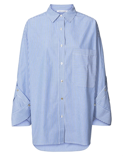 Rabens Saloner - Bobbies Quilt Stripe Oversize Skjorte - Blue White Stripe